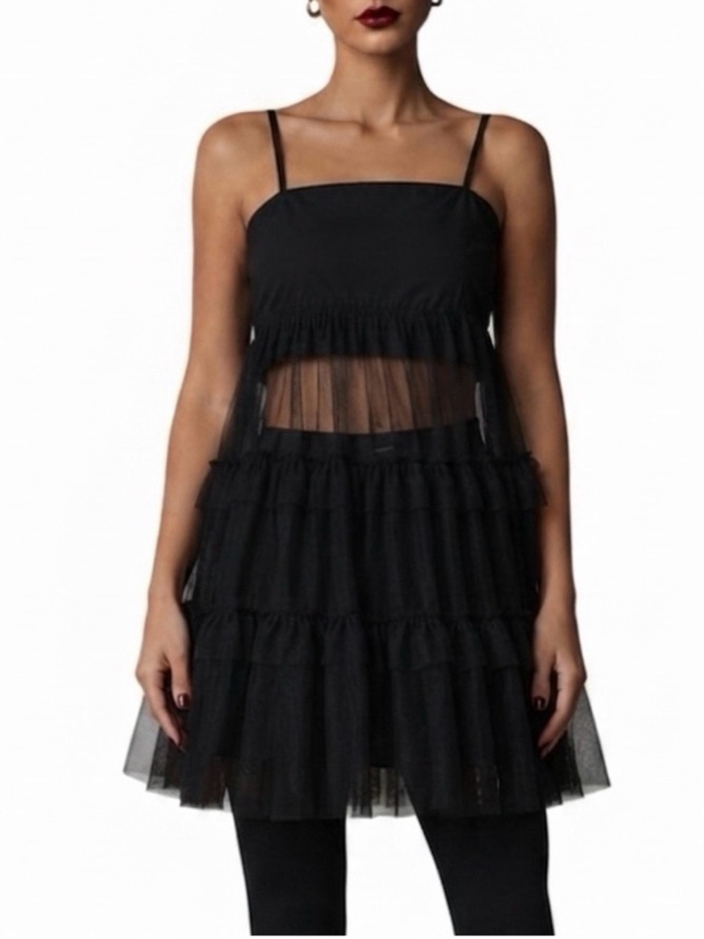 Anthropologie Maeve tiered mesh slip dress